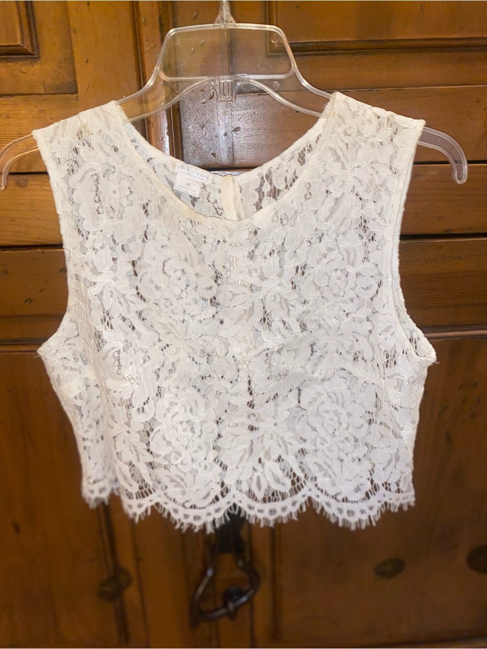 JENNY YOO Lace Cropped Top Ivory/Cream Floral Lace Size M